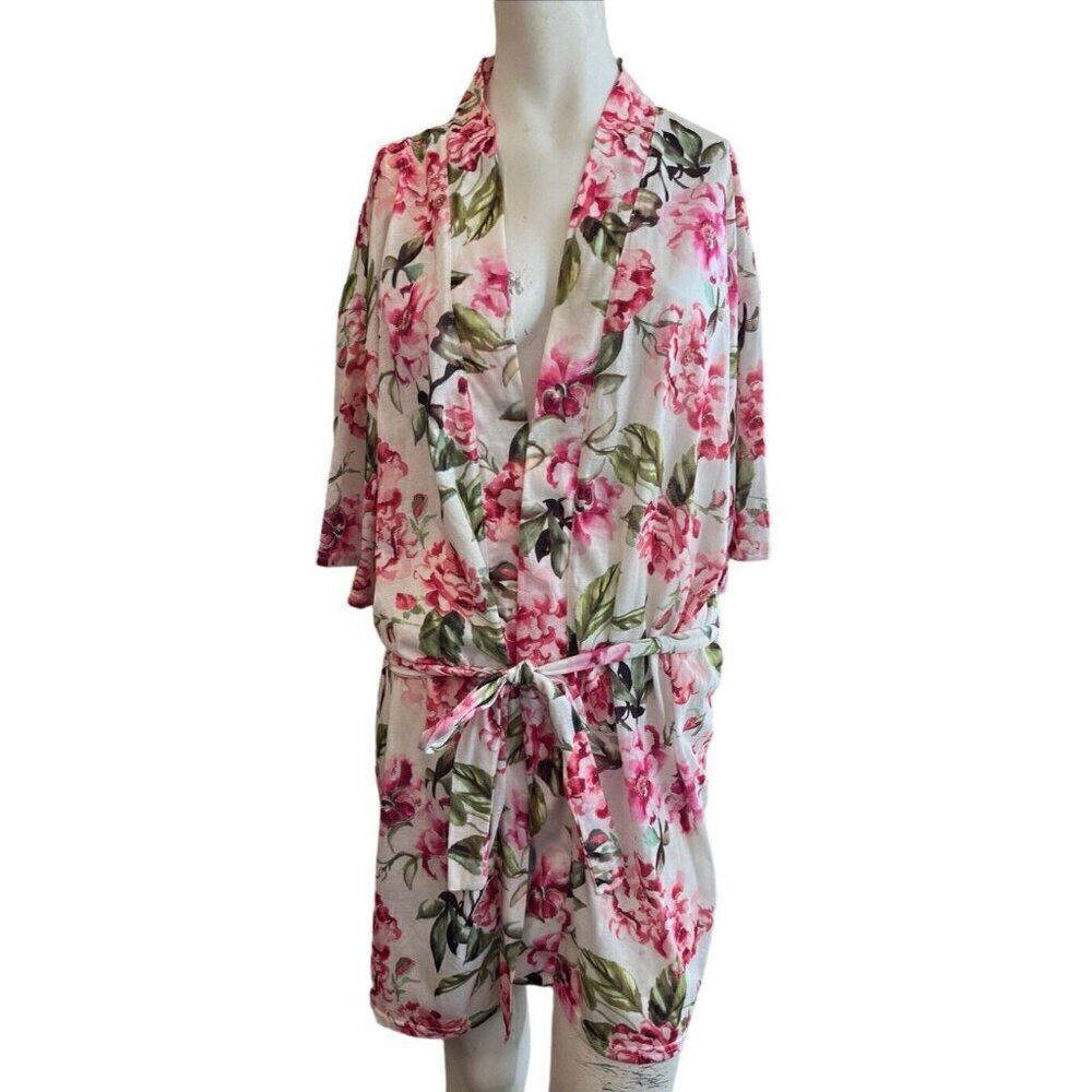 Show Me Your Mumu Ladies One Size Pink Floral Bath Robe Rose Belted Lightweight
